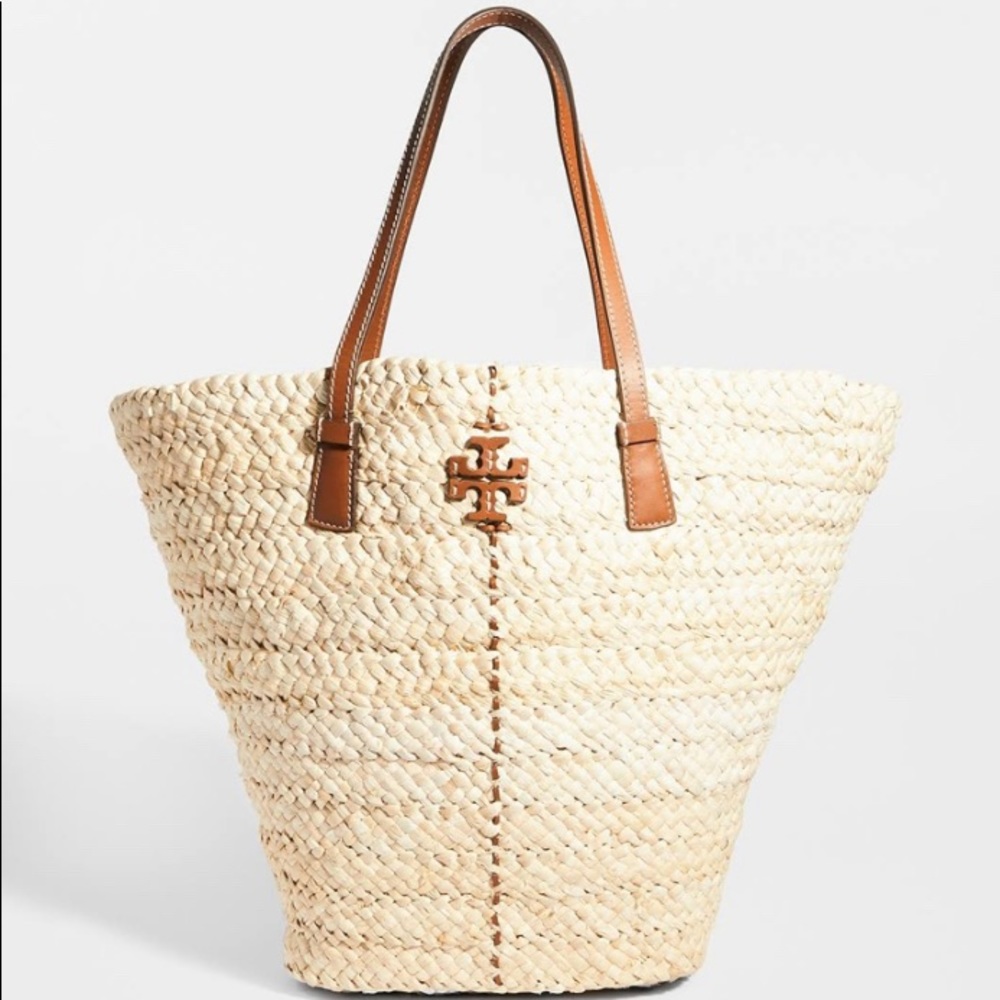 SOLD⛔️Auth.TORY BURCH Straw/leather tote/pouch - Picture 2 of 15